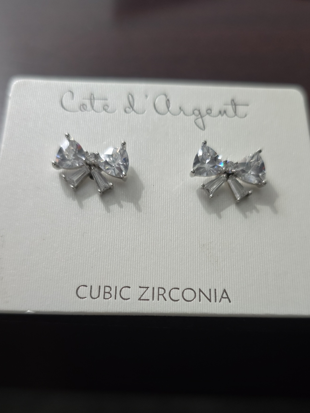 Côte d'Argent Clear Cubic Zirconia Bow Stud Earrings
